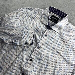 Maceoo Paris Mens Long Sleeve Button Down Shirt Italian Fabric Blue Purple 4/L